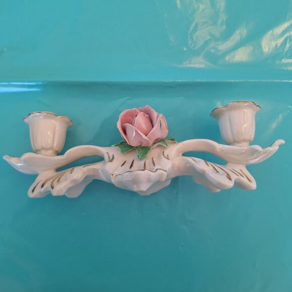 Vintage Dresden Double Candelabra Roses Candlestick Holder Capodimonte Style - Picture 2 of 14